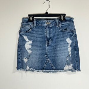 Hollister Distressed High Rise Denim Mini Skirt Stretch Blue Juniors Size 5 (27)
